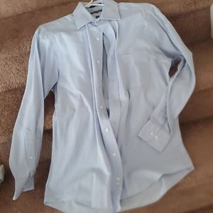 chaps blue button up dress shirt 32/33 wrinkle fre